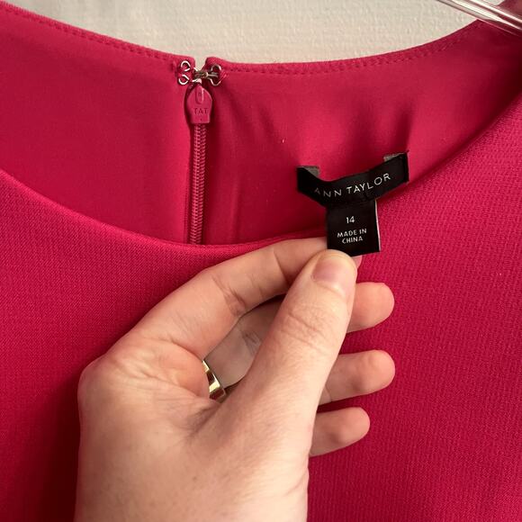 Size 14 Ann Taylor Pink Shift Dress with Ruffle and Contrast Red Lining - Picture 4 of 7